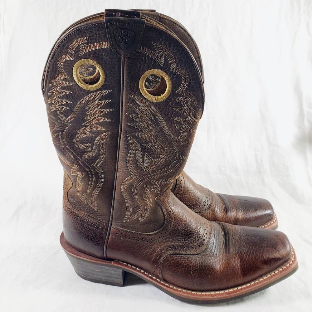 Ariat Heritage Roughstock Western Boots 11 D Square Toe Cowboy Brown Oiled Rowdy - Picture 1 of 6